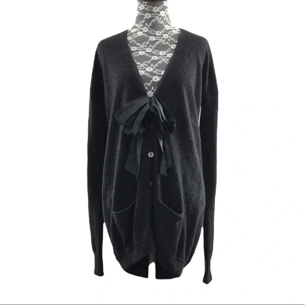 Vince Dark Gray Cashmere Knit Cardigan Sweater Womens Medium Tie‎ Front Bow